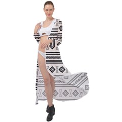 Black And White Aztec Maxi Chiffon Beach Wrap by tmsartbazaar