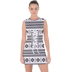 Black And White Aztec Lace Up Front Bodycon Dress by tmsartbazaar