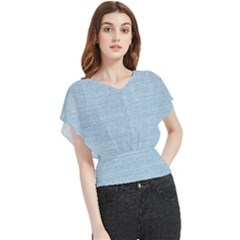 Lt Blue Stone Washed Denim Butterfly Chiffon Blouse