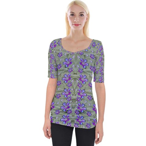 Flowers Everywhere And Anywhere In A Collage Wide Neckline Tee by pepitasart