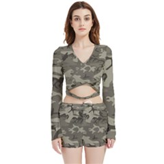 Camo Grey Velvet Wrap Crop Top