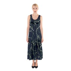 Neon Silhouette Leaves Print Pattern Sleeveless Maxi Dress