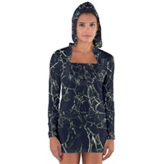 Neon Silhouette Leaves Print Pattern Long Sleeve Hooded T-shirt by dflcprintsclothing