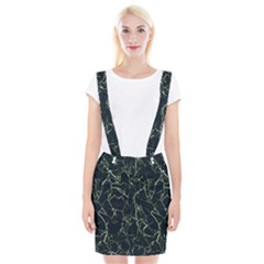 Neon Silhouette Leaves Print Pattern Braces Suspender Skirt