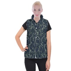 Neon Silhouette Leaves Print Pattern Women s Button Up Vest by dflcprintsclothing