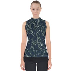 Neon Silhouette Leaves Print Pattern Mock Neck Shell Top by dflcprintsclothing