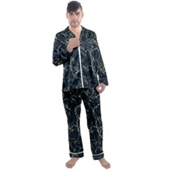 Neon Silhouette Leaves Print Pattern Men s Long Sleeve Satin Pyjamas Set by dflcprintsclothing