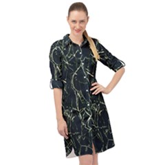 Neon Silhouette Leaves Print Pattern Long Sleeve Mini Shirt Dress by dflcprintsclothing