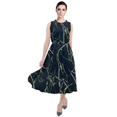 Neon Silhouette Leaves Print Pattern Round Neck Boho Dress by dflcprintsclothing