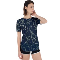 Neon Silhouette Leaves Print Pattern Perpetual Short Sleeve T-shirt by dflcprintsclothing