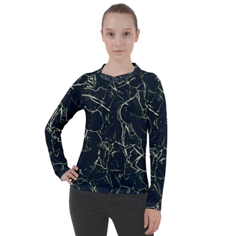 Neon Silhouette Leaves Print Pattern Women s Pique Long Sleeve Tee by dflcprintsclothing