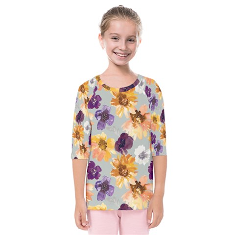 Floral Beauty Kids  Quarter Sleeve Raglan Tee by Angelandspot