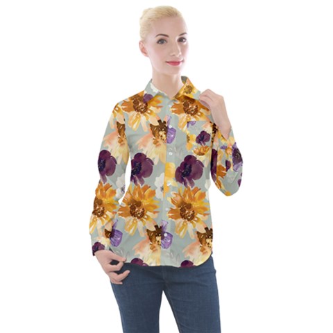 Floral Beauty Women s Long Sleeve Pocket Shirt by Angelandspot