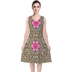 Earth Can Be A Beautiful Flower In The Universe V-neck Midi Sleeveless Dress  by pepitasart