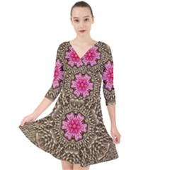 Earth Can Be A Beautiful Flower In The Universe Quarter Sleeve Front Wrap Dress by pepitasart