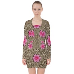 Earth Can Be A Beautiful Flower In The Universe V-neck Bodycon Long Sleeve Dress by pepitasart