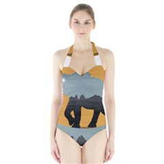 Illustrations Sketch Elephant Wallpaper Halter Swimsuit by HermanTelo