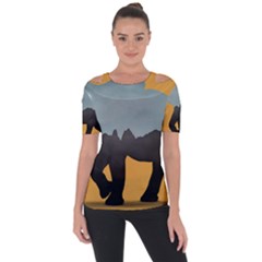 Illustrations Sketch Elephant Wallpaper Shoulder Cut Out Short Sleeve Top