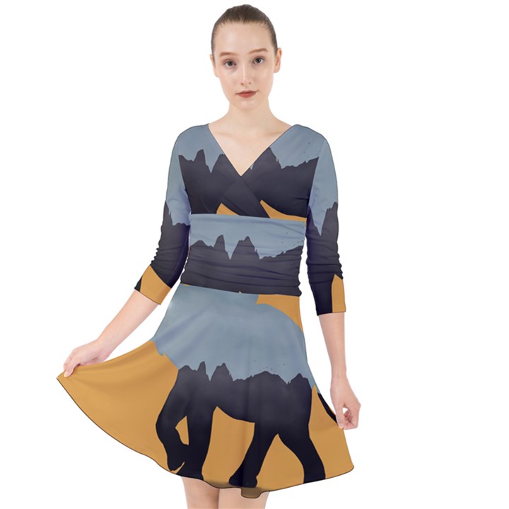 Illustrations Sketch Elephant Wallpaper Quarter Sleeve Front Wrap Dress