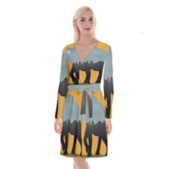 Illustrations Sketch Elephant Wallpaper Long Sleeve Velvet Front Wrap Dress