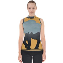 Illustrations Sketch Elephant Wallpaper Mock Neck Shell Top by HermanTelo