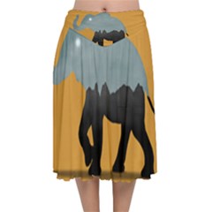 Illustrations Sketch Elephant Wallpaper Velvet Flared Midi Skirt