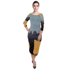 Illustrations Sketch Elephant Wallpaper Quarter Sleeve Midi Velour Bodycon Dress