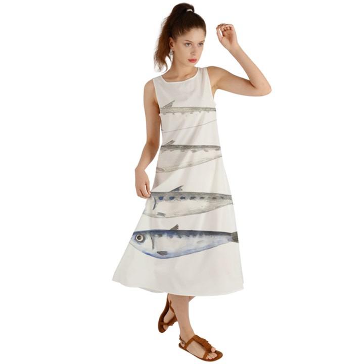 Pencil Fish Sardine Drawing Summer Maxi Dress