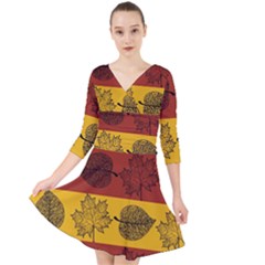 Autumn Leaves Colorful Nature Quarter Sleeve Front Wrap Dress