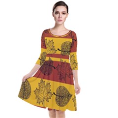 Autumn Leaves Colorful Nature Quarter Sleeve Waist Band Dress by Mariart