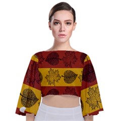 Autumn Leaves Colorful Nature Tie Back Butterfly Sleeve Chiffon Top by Mariart