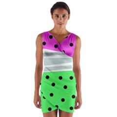 Dots And Lines, Mixed Shapes Pattern, Colorful Abstract Design Wrap Front Bodycon Dress by Casemiro