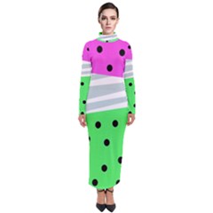 Dots And Lines, Mixed Shapes Pattern, Colorful Abstract Design Turtleneck Maxi Dress by Casemiro