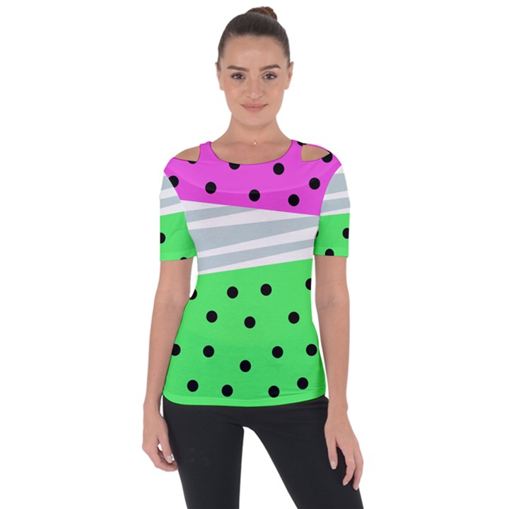 Dots and lines, mixed shapes pattern, colorful abstract design Shoulder Cut Out Short Sleeve Top