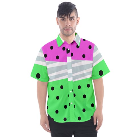 Dots And Lines, Mixed Shapes Pattern, Colorful Abstract Design Men s Short Sleeve Shirt by Casemiro