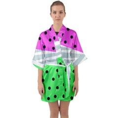 Dots And Lines, Mixed Shapes Pattern, Colorful Abstract Design Half Sleeve Satin Kimono  by Casemiro