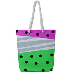 Dots And Lines, Mixed Shapes Pattern, Colorful Abstract Design Full Print Rope Handle Tote (small) by Casemiro