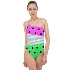 Dots And Lines, Mixed Shapes Pattern, Colorful Abstract Design Classic One Shoulder Swimsuit by Casemiro