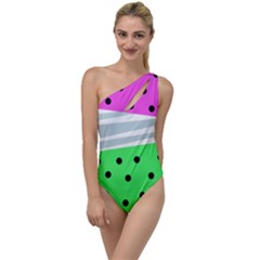 Dots And Lines, Mixed Shapes Pattern, Colorful Abstract Design To One Side Swimsuit by Casemiro