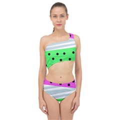 Dots And Lines, Mixed Shapes Pattern, Colorful Abstract Design Spliced Up Two Piece Swimsuit by Casemiro