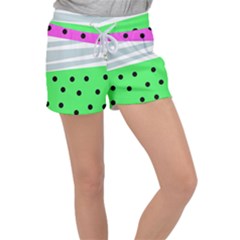 Dots And Lines, Mixed Shapes Pattern, Colorful Abstract Design Velour Lounge Shorts by Casemiro