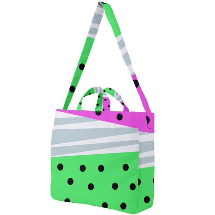 Dots and lines, mixed shapes pattern, colorful abstract design Square Shoulder Tote Bag