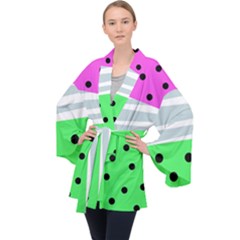 Dots And Lines, Mixed Shapes Pattern, Colorful Abstract Design Long Sleeve Velvet Kimono  by Casemiro