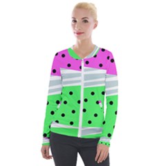 Dots And Lines, Mixed Shapes Pattern, Colorful Abstract Design Velour Zip Up Jacket by Casemiro