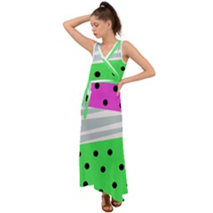 Dots And Lines, Mixed Shapes Pattern, Colorful Abstract Design V-neck Chiffon Maxi Dress by Casemiro