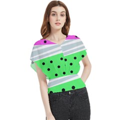 Dots And Lines, Mixed Shapes Pattern, Colorful Abstract Design Butterfly Chiffon Blouse