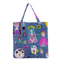 Blue Denim And Drawings Grocery Tote Bag by snowwhitegirl