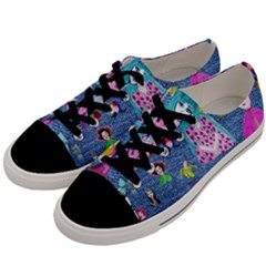 Blue Denim And Drawings Men s Low Top Canvas Sneakers by snowwhitegirl