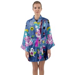 Blue Denim And Drawings Long Sleeve Satin Kimono by snowwhitegirl