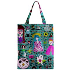 Blue Denim And Drawings Daisies Aqua Zipper Classic Tote Bag by snowwhitegirl